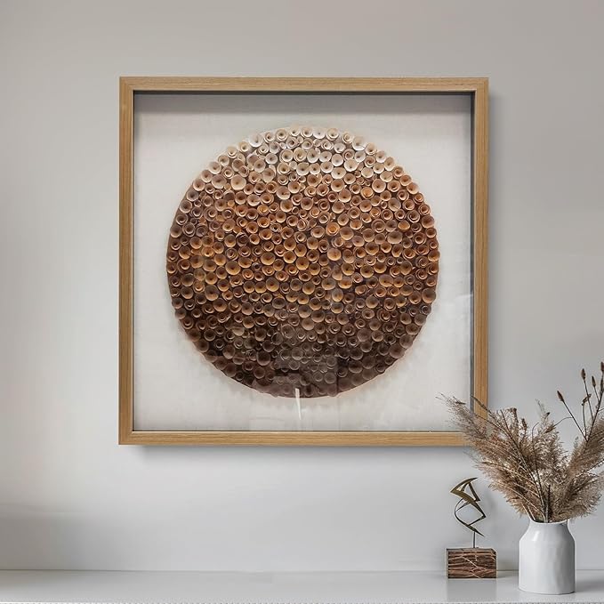 BrightA Natural Wood Paper Cylinder Wall Art Brown Gradient Color Circular Design with Earthy Tones Framed Artwork Modern Minimalist Home Decor for Living Room 59"x59"