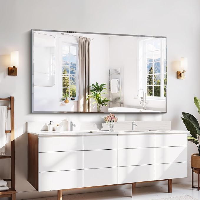 60x36 Large Beveled Mirror, Frameless Beveled Bathroom Mirrors for Over Sink, Upgraded Shatterproof Beveled Frameless Vanity Mirror for Bathroom,Bedroom,Living Room and Entryway