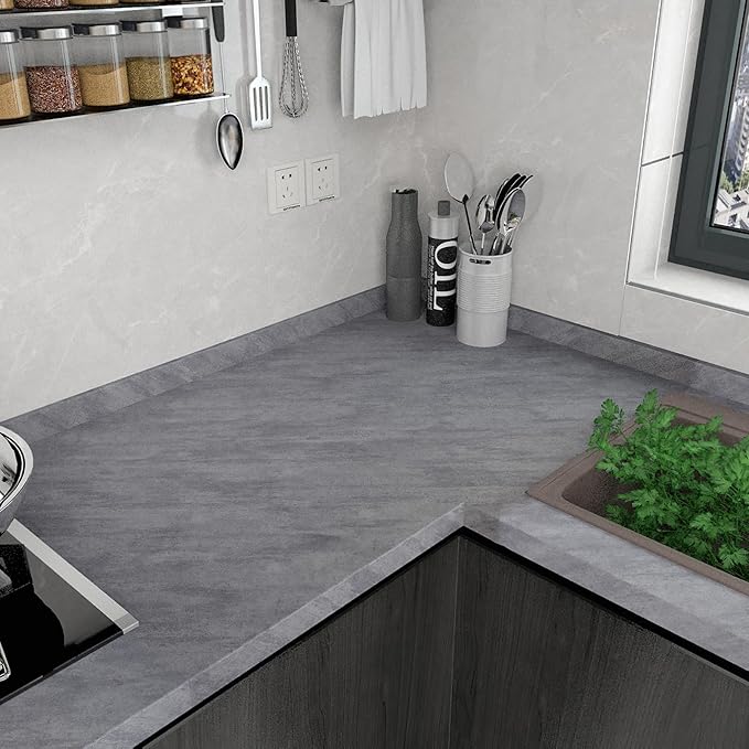 16"×118" Thick Grey Concrete Contact Paper for Countertops 3D Gray Concrete Wallpaper Peel and Stick Removable Cement Wallpaper Vinyl Wrap Tile Sticker for Kitchen Island Walls