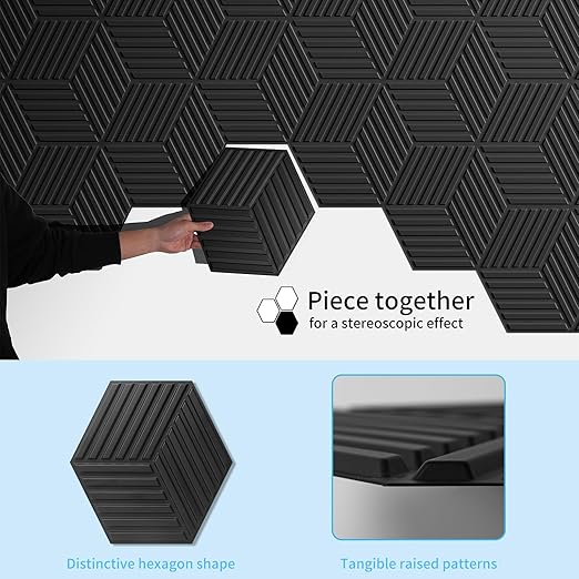 Art3d 33-Pack 3D Wall Panels, Textured Black 12"x12" Panels for Interior Accent Walls – Living Room, Bedroom, TV Background