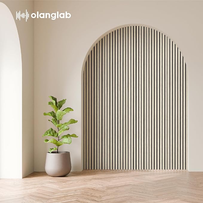 Olanglab Wood Slat Wall Panels 4 Pack, Wooden Acoustic Wall Panels, 94.5"x12.6" Each 3D Wall Panels for Interior Wall Decor (Light Oak-Extendo Trio)
