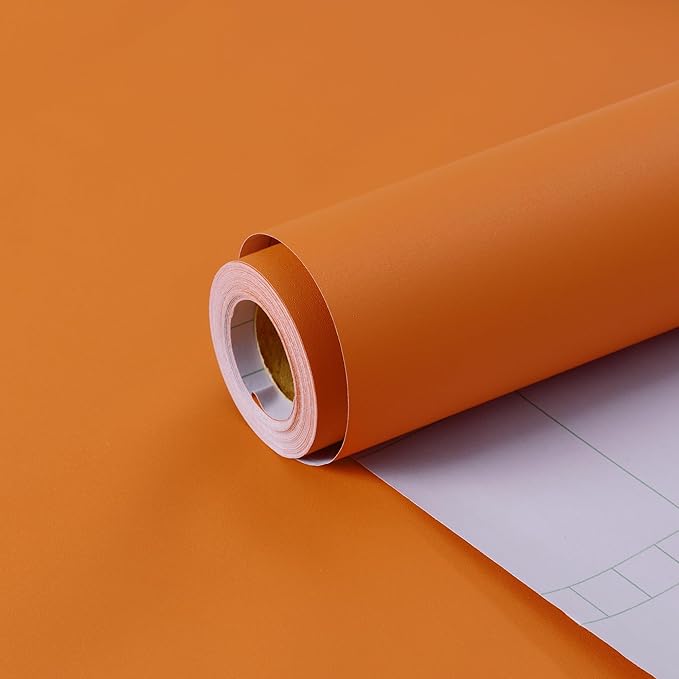 Orange Peel and Stick Bathroom Removable Wallpaper Thicken Vinyl Modern Matte Textured Solid Color Self-Adhesive Kids Wallpaper, Contact Paper for Bedroom Kitchen Cabinet (24"x393" Orange)