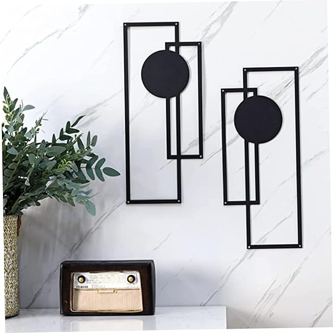 Lawnrden Geometric Wall Decor, 2PCS Metal Wall Decor 15.75x6.69 Inch Black Minimalist Art Modern Geometric Hanging Abstract Sculptures for Living Room Home