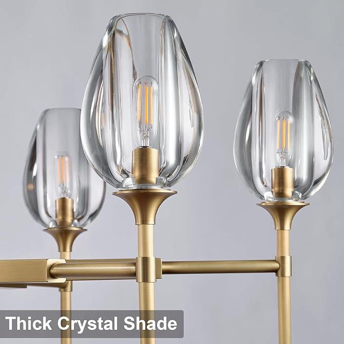 Modern Gold Round Chandelier Light Fixture, K9 Crystal Chandeliers for Dining Room, Living Room, 42in Dining Room Chandeliers Over Table, Chandelier for Bedroom, Foyer, Includes 6XG4 Bulbs