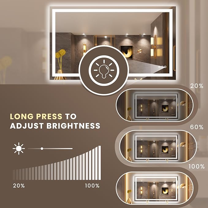 LOAAO 50"X30" LED Bathroom Mirror with Lights, Anti-Fog, Dimmable, Backlit + Front Lit, Lighted Bathroom Vanity Mirror for Wall, Memory Function, Tempered Glass, Safe to Use, ETL Listed