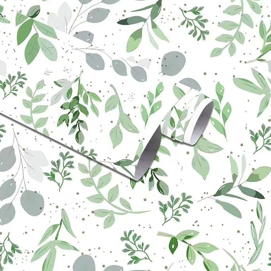 Modern Sage Green Leaf Peel and Stick Wallpaper Boho Botanical Eucalyptus Removable Leaf Floral Contact Paper Self Adhesive Vinyl Wallpaper for Cabinets Farmhouse Bedroom and Bathroom 17.5" x 118"