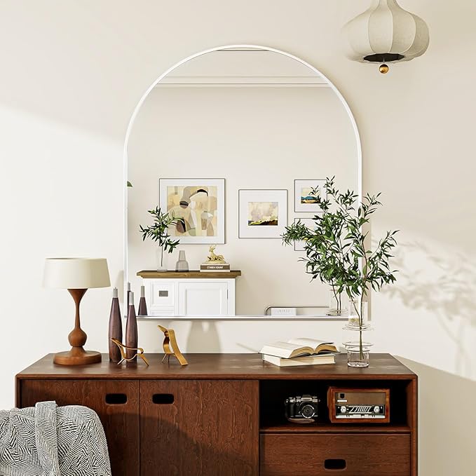 32x34 Arch Wall Mirror, White Bathroom Mirrors for Over Sink, Metal Frame Wall Decor for Entryway, Bedroom, Living Room