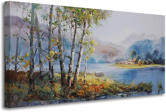 Arjun Landscape Canvas Wall Art for Living Room Nature Painting Bedroom Tree Scenery Textured Picture Framed Large Size Artwork Office Home Wall Decor, Extra Large 58"x29"