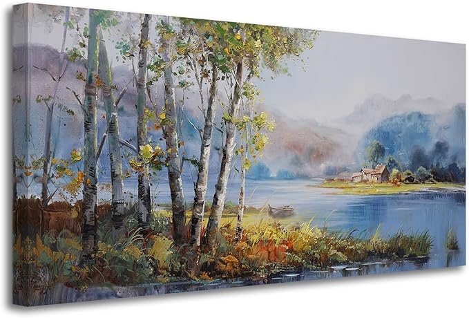 Arjun Landscape Canvas Wall Art for Living Room Nature Painting Bedroom Tree Scenery Textured Picture Framed Large Size Artwork Office Home Wall Decor, 48"x24"