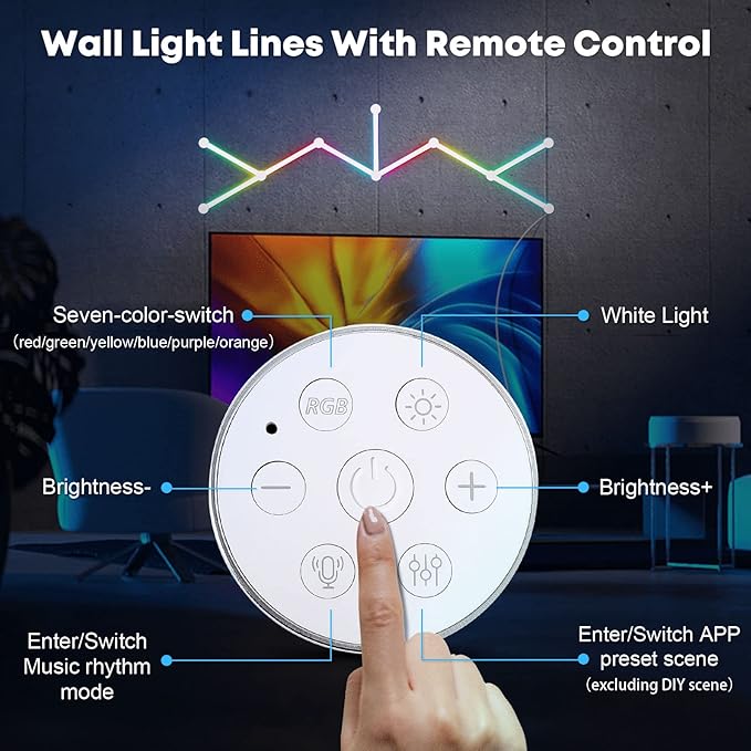 AGM Smart Wall Light Lines, 9 RGB LED PRO Light Bars, 16M+ Color, Music Sync, Dimmable WiFi Hexagon Light Lines for Bedroom, Living Room, Gaming, Party, Home Decor, Work with Alexa & Google Assistant