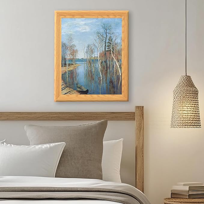 Brivoria Framed Canvas Wall Art Vintage Decor, Realistic Spring Art Print with Mat of Flooded Birch Trees and Still Water for Hallway Dining Room or Nature-Inspired Wall Display, 13"x16"