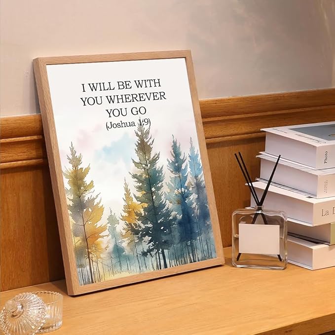 Christian Bible Wall Art Set of 3, Bible Verses Wall Decor Paintings, Religious Psalm Poster Canvas Prints, Vintage Forest Landscape Home Decoration for Living Room Bedroom 16x24 inch Wood Framed