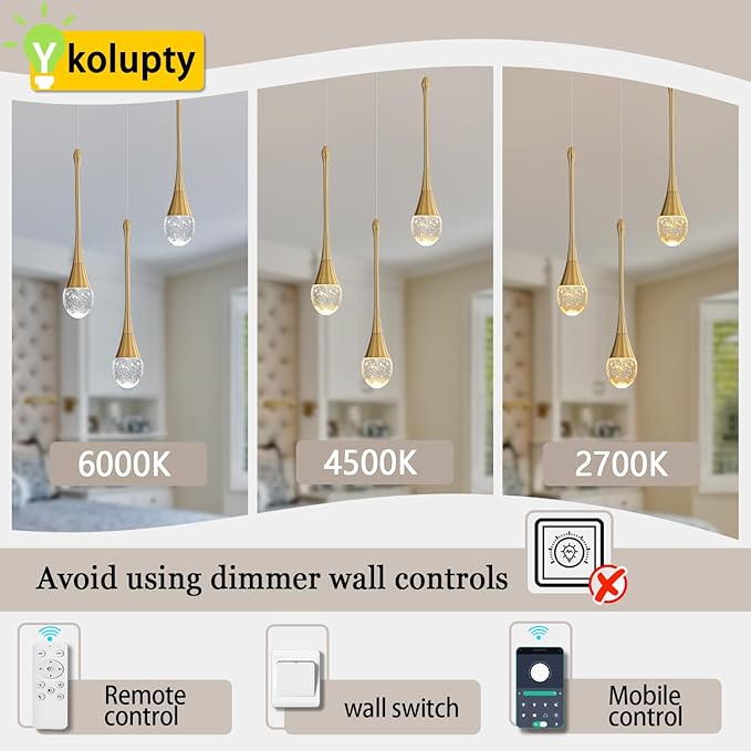 Modern Pendant Lights for Kitchen lsland LED Dimmable Raindrop Chandelier Crystal Ceiling Pendant Lighting for Dining Room Hallway Bar Living Room (1 Pack)