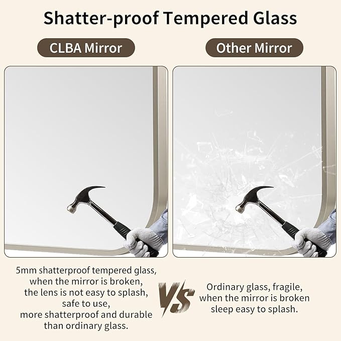 Brushed Nickel Mirror, 30x36 Inch Brushed Nickel Rectangle Mirror, Aluminum Alloy Framed Vanity Mirror, Rounded Rectangle Bathroom Mirror for Over Sink, Anti-Rust