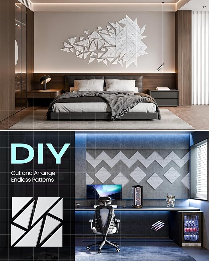 22-Pack Acoustic Panels,12"x12"x0.4" Soundproof Wall Panels, Peel & Stick Sound Proof Foam Panels for Walls, Geometric Noise Reduction Panels for Home Office,Studio (White)