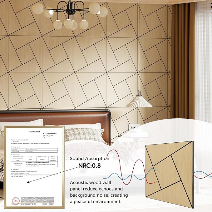 4 Packs Acoustic Wall Panels - Self-Adhesive 3D Wood Slat Wall Panel- Peel and Stick Sound Absorbing Panels for Noise Reducing - Feature Wall Decor for Home & Office