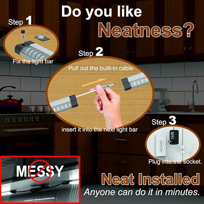 LED Under Counter Lights Hardwired for Kitchen Built-in 45cm/18 Adjustable Cable as Long as You Want The Midway Input Jack Easy Access to Power at The Location Closest to The Plug 3 Pcs 1350 Lm 6500K