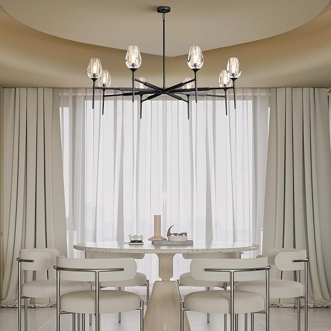 Modern Crystal Chandelier 6 Lights Black, 42in Black Round K9 Crystal Tulip Chandelier, Pendant Ceiling Light for Dining Living Room Bedroom Entryway Over Table, E12 Bulbs Included