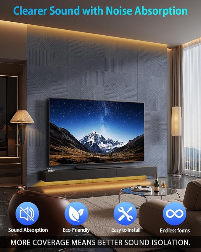 6 Pack Acoustic Wall Panels Self-Adhesive, 23.6" X 23.6" X 0.5" Decorative Acoustic Panels, Soundproof Wall Panels for Studio, Home & Living Room, Polyester - Grille Light Cement Gray