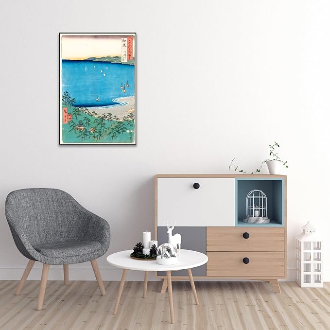 OKRA Utagawa Hiroshige Canvas Wall Art - Takashi Beach Poster - Famous Places In More Than Sixty Prefectures of Japan - Asian Print Traditional Japanese Wall Decor Unframed