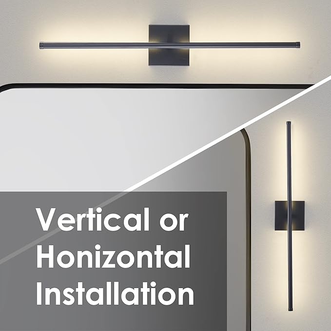 Battery Operated Wall Sconces with Remote Control, Dimmable Wall Sconces Set of Two, 350°Rotate, 3000K LED Black Wireless Wall Light for Living Room, Hallway, Bedroom, 28.3 Inch (2 Pack)