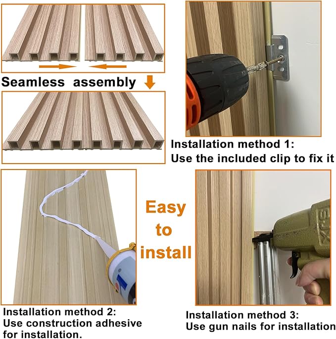 6-Pack Slat Wall Panel with 2 Trims Wood Grain Slat Wall 96" x 6.2" WPC Slats 3D Wall Panels Oak Grille