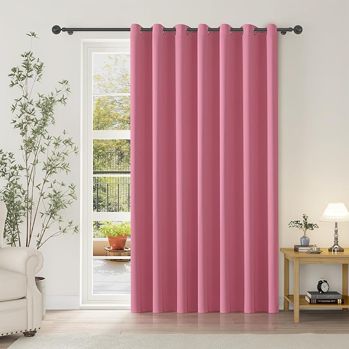 ChrisDowa Room Divider Curtain 96 Inches Long, Wide Blackout Sliding Door Curtain for Bedroom, Room Darkening Privacy Window Curtain for Patio Door (1 Panel Set, Pink, 100 x 96 Inch)
