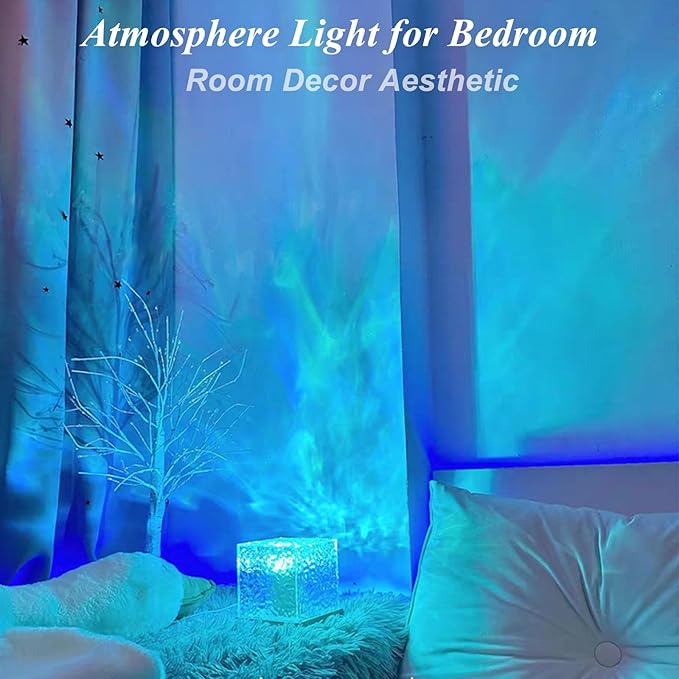 Aurora Ocean Wave Lights Projector Corded,16 Colors Changing Light Touch Dimmable Mood Lighting, Remote Crystal Night Lamp with Dynamic Ripple Effect for Bedroom Playroom Decor Kids Teens Gifts