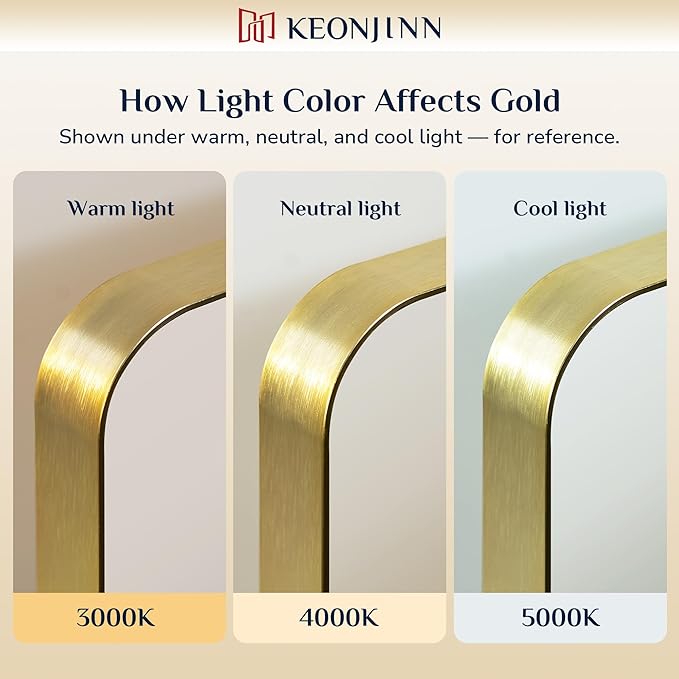 Keonjinn Gold Bathroom Mirror for Over Sink, 30" x 30" Brushed Brass Mirror, Large Rounded Rectangle Gold Vanity Mirror with Metal Frame, HD Tempered Glass Square Wall Mirror(Horizontal/Vertical)