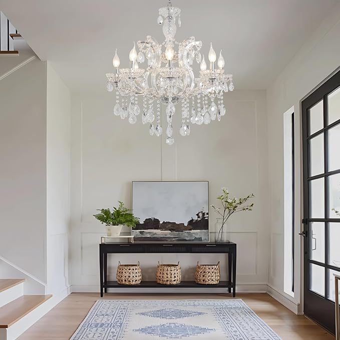 Modern Chrome Chandelier Light Fixture 8 Light Luxury Crystal Maria Theresa Chandelier Pendant Lighting Fixture for Dining Room,Bedroom,Living Room, W23.6*H22 with Adjustable Chain