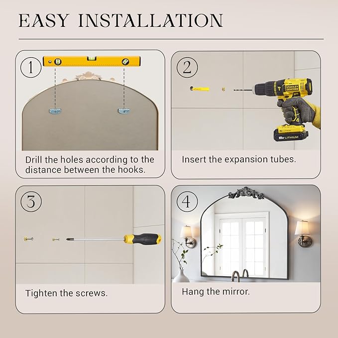 MISSDAY Vintage Matte Black Baroque Mirror for Wall, 36"X30" Arched Antique Wall Mirror with Elegant Carving Top, Full Metal Frame Wall-Mounted Mirror for Bathroom, Living Room, Fireplace, Entryway
