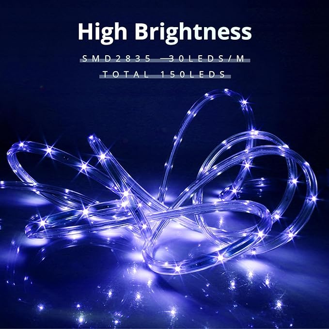 LED Rope Lights, 33Feet Blue Flat Flexible Strip Light, Plug in Novelty Lighting, Connectable and Waterproof for Home Christmas Holiday Garden Patio Party Decoration