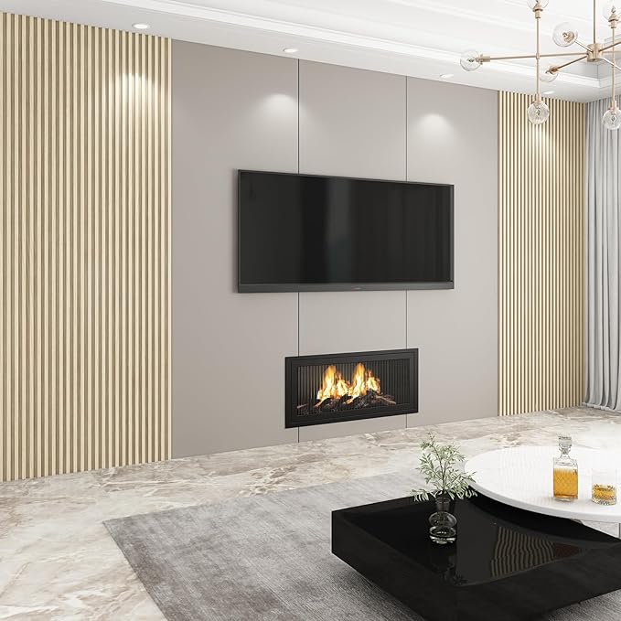 8-Pack WPC Wall Panels 118’’ x 6.1’’ 3D Slat Wall Panel Acoustic Wall Paneling for Interior Wall Decor TV Background Kitchen Bedroom Natural Wood