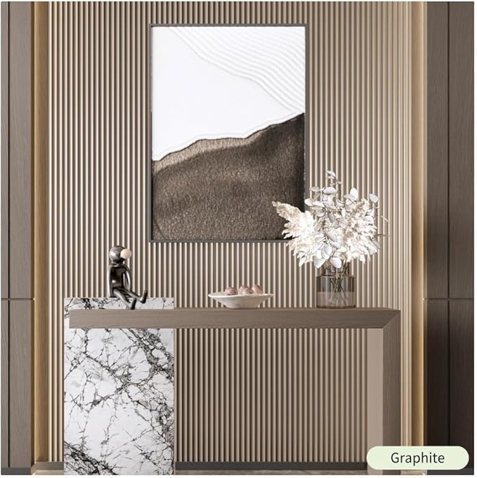 2PCS 3D Acoustic Slat Wall Panels Circle Design Fluted Textured Panel for Interior Wall Decor 118"x6" (Graphite)