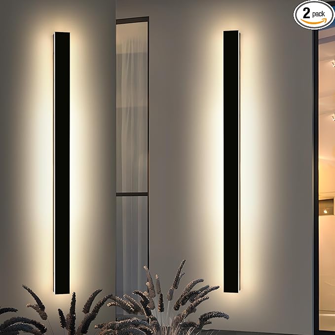 Mikeru 2 Pack Upgraded 71" Long LED Wall Sconce, 4.3" Wide IP65 Waterproof Outdoor Wall Lights, 3000K Warm White Exterior Lighting Fixtures for Front Porch, Garage, Basement & Patio