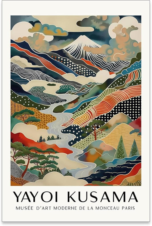 Japanese Canvas Wall Art Ya.yoi Kus.ama Mount Fuji Posters Asian Landscape Pictures Prints Modern Nature Mountain Artwork for Bathroom Living Room Bedroom Office Home Decor 16x24 inch Unframed