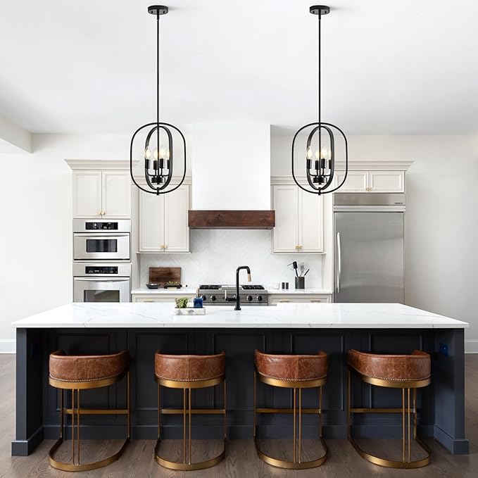 12.2" Modern Farmhouse Black Small Chandelier, 4 Light Adjustable Geometric Hanging Light Fixture for Foyer, Entryway, Hallway, Kitchen