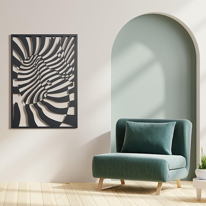 NEODECO Dancing Zebras Metal Wall Art, Black White Animal Wall Decor for home, 3d geometric illusion art sculpture for living room & for bedroom, (Black, Small)