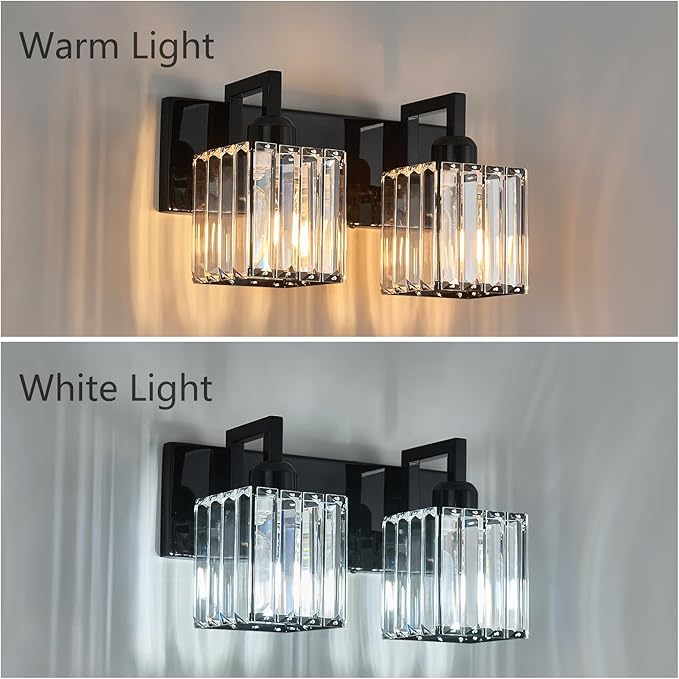 Modern Bathroom Vanity Light 2-Lights Plating Black Vanity Light Crystal Wall Light Bathroom Light Fixtures