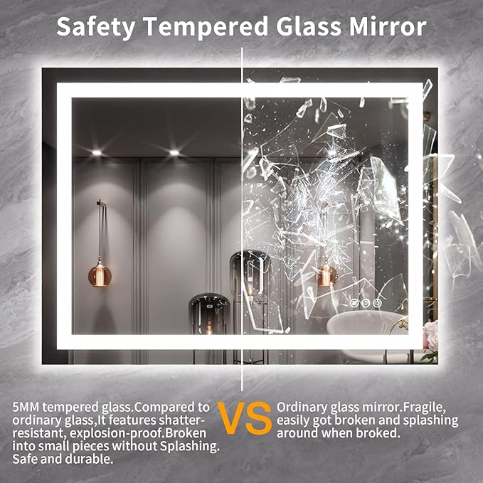 LOAAO 40X30 LED Bathroom Mirror with Lights, Anti-Fog, Dimmable, Backlit + Front Lit, Lighted Bathroom Vanity Mirror for Wall, Memory Function, Tempered Glass, ETL Listed