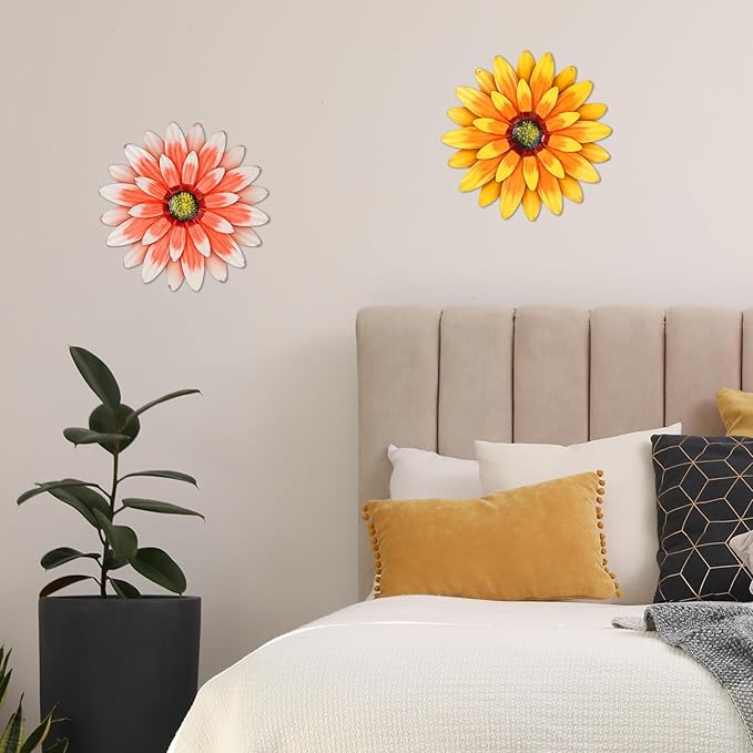 Metal Flowers Outdoor Decor 13" Metal Sunflower Wall Art Decorations Sunflower Wall Decor for Kitchen Living Room Porch Garden Yard