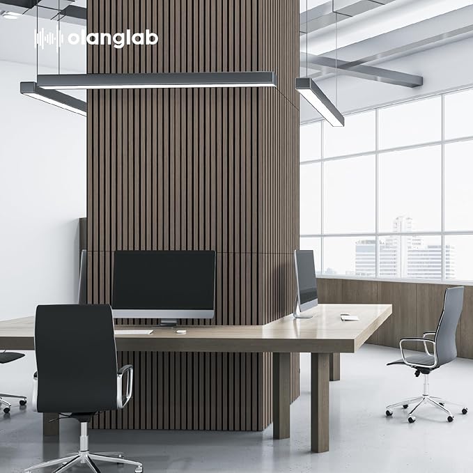 Olanglab Acoustic Wood Wall Panels 4 Pack, Sound Dampening Wood Slat Wall Panels 23.6" x 47.2", Dark Walnut
