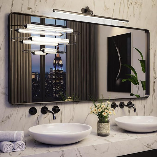 Large Bathroom Mirror for Wall, 60x30 Inch Matte Black Framed Bathroom Vanity Mirror for Farmhouse Living Room Bedroom, Anti-Rust, Tempered Glass, Rounded Corner, Horizontal/Vertical