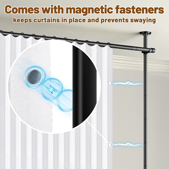 AJAZZ Privacy Curtains for Room Divider with Blackout & Soundproof (2 Panels, White, W100 x L84 in)+ No Drill Curtain Rod(H) 43-120×(W) 35-200 in, Wall Divider for Bedroom/Studio/Office Curtain