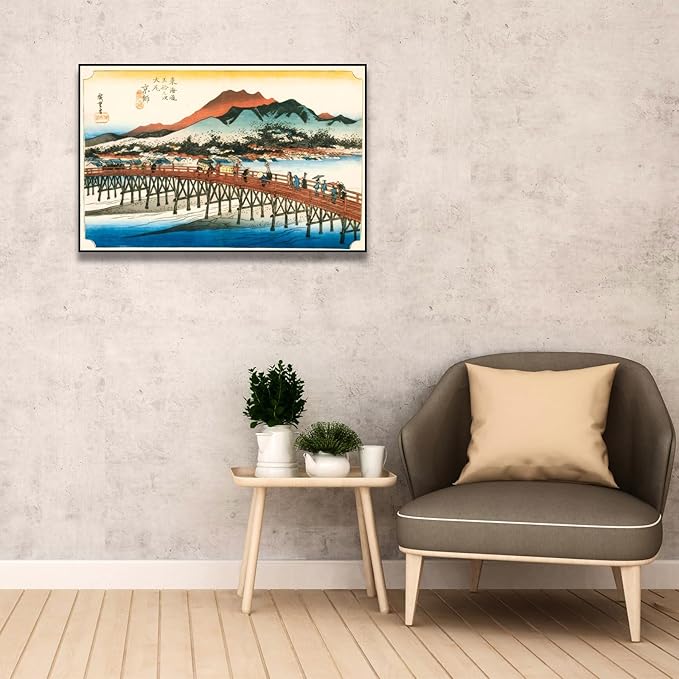 OKRA Utagawa Hiroshige Canvas Wall Art - Fifty-Three Stations of The Tokaido Series - Kyoto Poster - Japanese Ukiyo-E Japanese Posters Modern Home Wall Decor Unframed