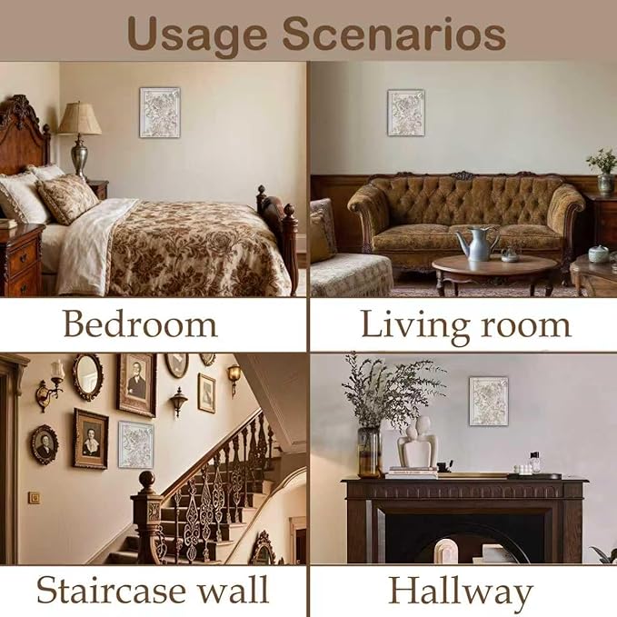 Kangce Vintage Wall Sculptures,Antique Wall Art with Hand-Carved Rose Pattern, Victorian Home Decor,for Living Room, Bedroom,Hallway Gallery,Rectangular,Off-White and Gold