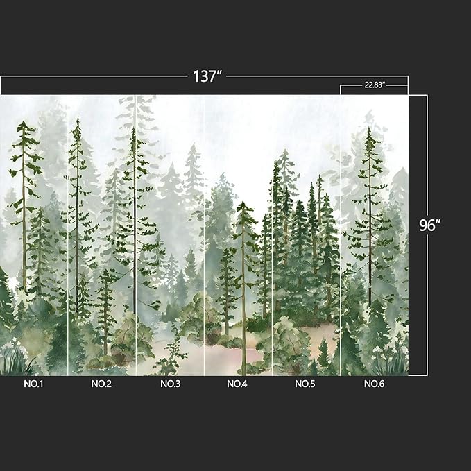 Boys or Girls Cartoon Pine Tree Forest Peel and Stick wallpeper Nursery Kids Bedroom Wall murals for Bedroom Living Room - 96"x137"