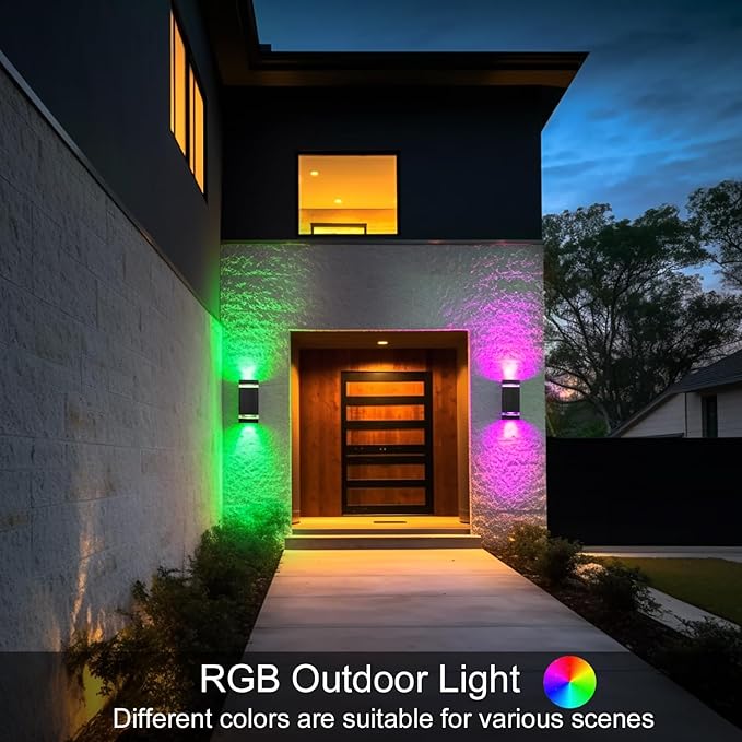 Modern RGB+CCT Outdoor Wall Lights-Dimmable 2700-6500K Up and Down Lights,RGB Color Changing, App & Voice Control, No Hub Required, Exterior Lighting Fixture for House Doorway, Garage, Patio