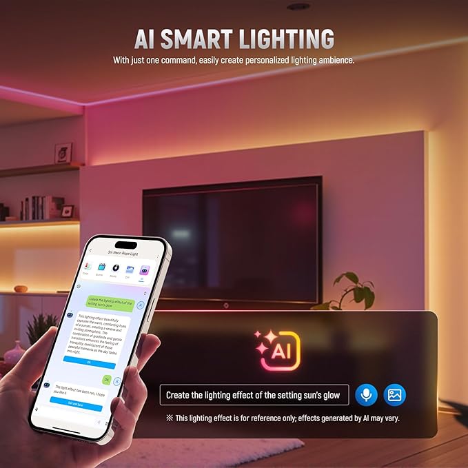 NEEWER 9.84ft/3m LED Strip Lights Front Lit, Smart AI RGB Cuttable Neon Rope Light, App Control Color Changing for Bedroom Gaming Room Studio Home Classroom Wall Outdoor Outside Waterproof Decor, NS01