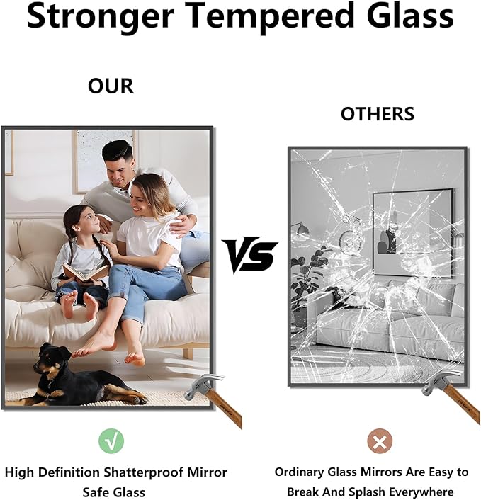 Koonmi Bathroom Mirror 36x48 Bathroom Wall-Mounted Mirrors, Modern Vanity Mirror for Bedroom, Living Room, Aluminum Alloy Frame Allow to Hang Horizontally or Vertically